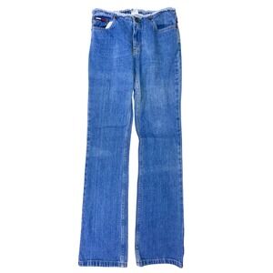 Tommy Jeans Y2K Hipster Flare Low Rise Denim Jeans Sz 2 (Juniors 1) Frayed Waist